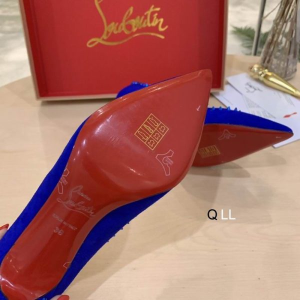 Christian Louboutin Anjalina Spike Escarpins Daim Bleu – Image 6