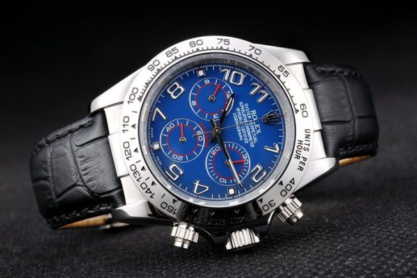Rolex Daytona Boîtier Acier Inox Cadran Bleu Bracelet Cuir Noir – Image 4