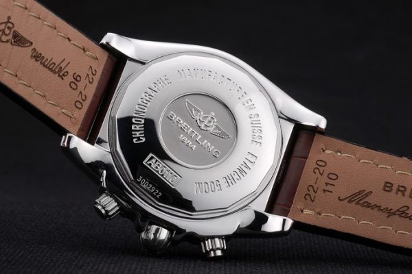 Certifiée Acier Inoxydable Lunette Acier Marron Bracelet Cuir Cadran Blanc 80285 – Image 3