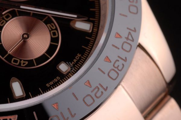 Rolex Daytona Plaqué Ion Noir Tachymètre Bracelet Or Rose Cadran Noir 80245 – Image 10