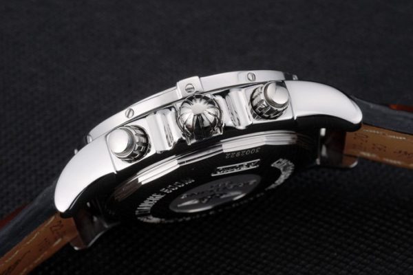 Certifiée Acier Inoxydable Lunette Acier Marron Bracelet Cuir Cadran Blanc 80285 – Image 2