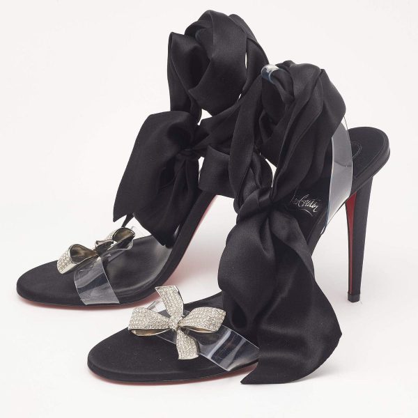 Christian Louboutin Astrinodo Sandales à Lanières 100mm Satin et PVC Noir – Image 2