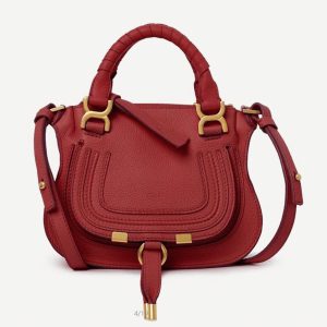 Contrefaçon Chloe Marcie Mini Sac Double Porté en cuir grainé rouge