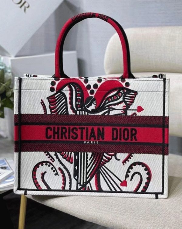 Fausse Sac Dior Book Tote Medium en broderie Cupidon latte multicolore – Image 5
