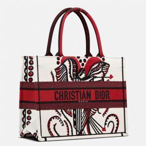 Fausse Sac Dior Book Tote Medium en broderie Cupidon latte multicolore