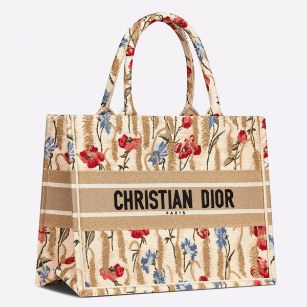 Fausse Sac Dior Book Tote Medium en broderie métallique Hibiscus
