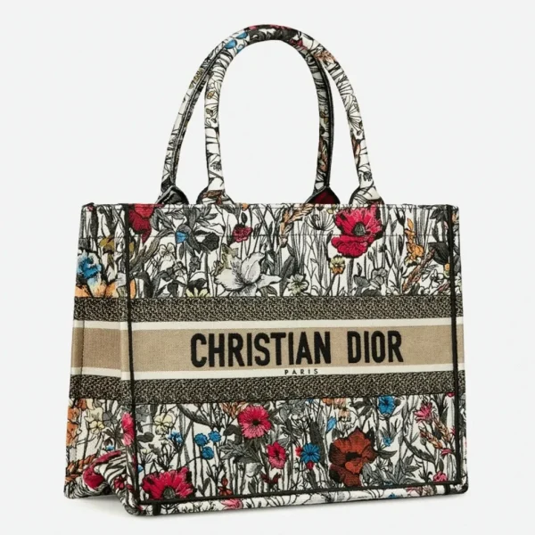 Imitation Sac Dior Book Tote Medium en broderie Mille Fleurs multicolore