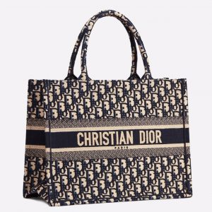 Réplique Sac Dior Book Tote Medium en broderie Oblique bleue