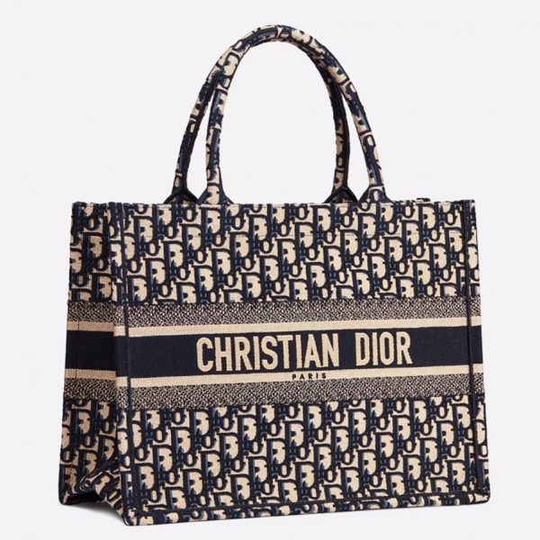 Réplique Sac Dior Book Tote Medium en broderie Oblique bleue