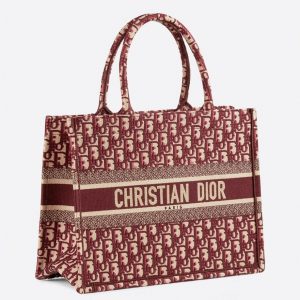 Fausse Sac Dior Book Tote Medium en broderie Oblique bordeaux