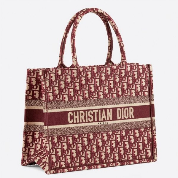Fausse Sac Dior Book Tote Medium en broderie Oblique bordeaux