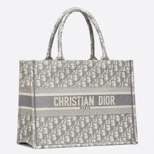 Faux Sac Dior Book Tote Medium en broderie Oblique grise