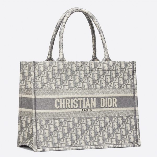 Faux Sac Dior Book Tote Medium en broderie Oblique grise