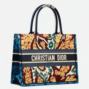 Réplique Sac Dior Book Tote Medium en broderie Paisley multicolore bleue