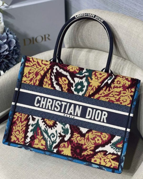Réplique Sac Dior Book Tote Medium en broderie Paisley multicolore bleue – Image 3