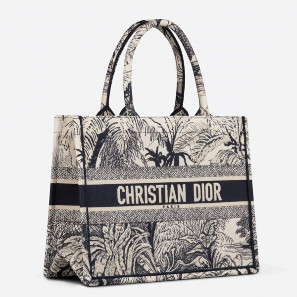 Fausse Sac Dior Book Tote Medium en broderie Palmiers Toile de Jouy bleue