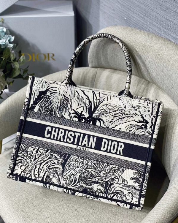 Fausse Sac Dior Book Tote Medium en broderie Palmiers Toile de Jouy bleue – Image 2