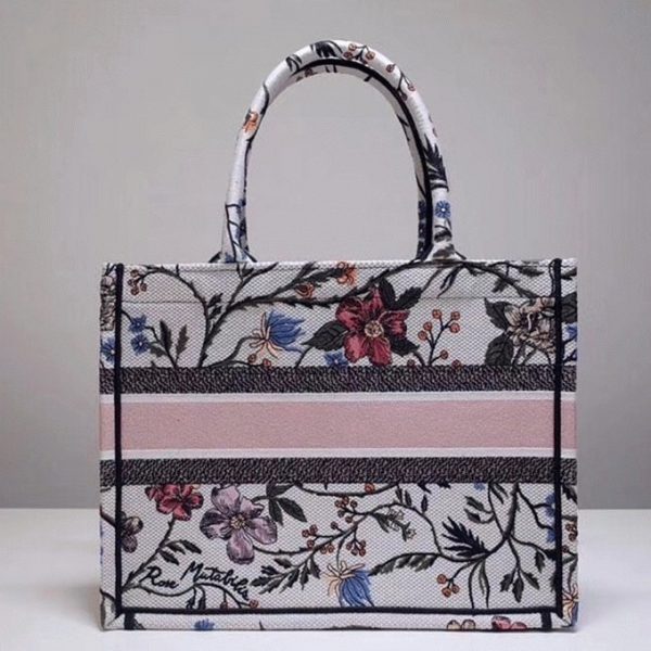 Fausse Sac Dior Book Tote Medium en broderie multicolore Rosa Mutabilis – Image 8