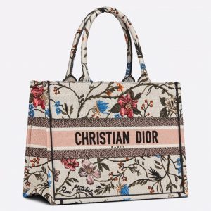 Fausse Sac Dior Book Tote Medium en broderie multicolore Rosa Mutabilis