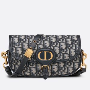 Contrefaçon Sac Dior Bobby East-West en bleu Dior Oblique Jacquard
