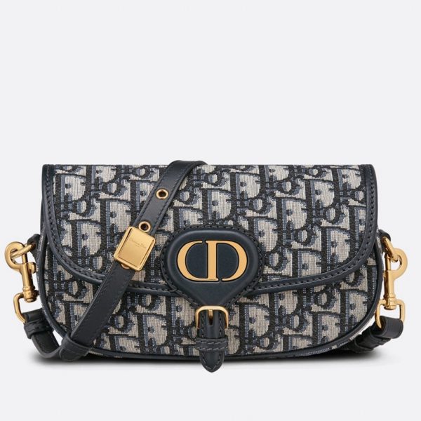 Contrefaçon Sac Dior Bobby East-West en bleu Dior Oblique Jacquard