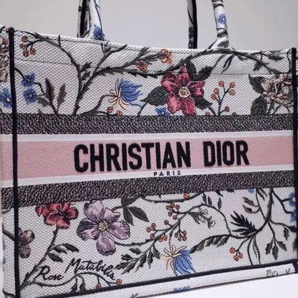 Fausse Sac Dior Book Tote Medium en broderie multicolore Rosa Mutabilis – Image 3