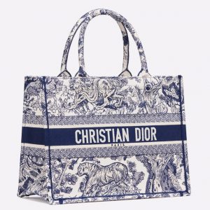 Réplique Sac Dior Book Tote Medium en broderie Toile de Jouy bleue