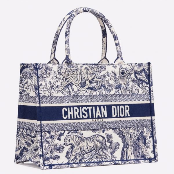 Réplique Sac Dior Book Tote Medium en broderie Toile de Jouy bleue