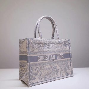 Fausse Sac Dior Book Tote Medium en broderie Toile de Jouy grise