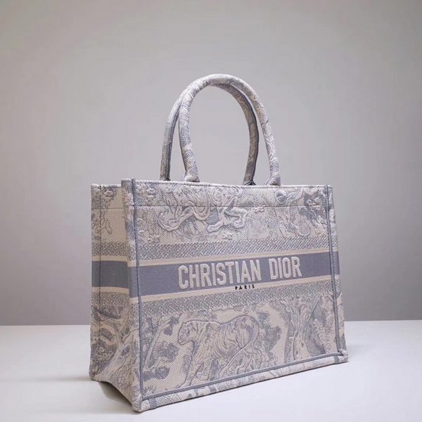 Fausse Sac Dior Book Tote Medium en broderie Toile de Jouy grise – Image 3