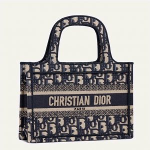 Fausse Mini Sac Dior Book Tote en broderie Oblique bleue