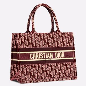 Réplique Sac Dior Book Tote Medium en broderie Oblique en velours bordeaux