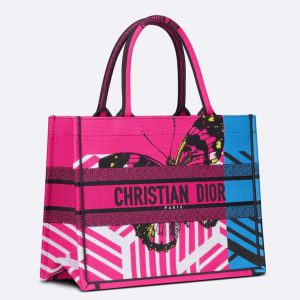 Fausse Sac Dior Book Tote Medium en broderie D-Jungle Pop rose