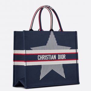 Réplique Sac Dior Book Tote Large en broderie DiorAlps bleu trois tons