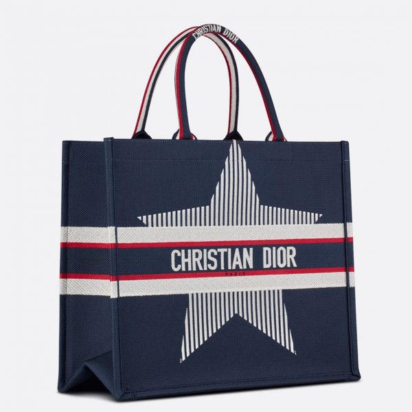 Réplique Sac Dior Book Tote Large en broderie DiorAlps bleu trois tons