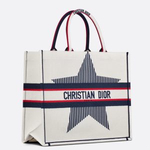 Fausse Sac Dior Book Tote Large en broderie DiorAlps blanc trois tons