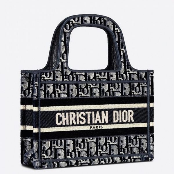Imitation Mini Sac Dior Book Tote en velours bleu brodé Oblique