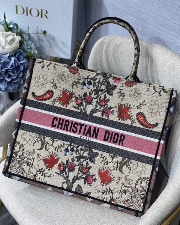 Fausse Sac Dior Book Tote Large en broderie Fleurs Dior multicolore – Image 3