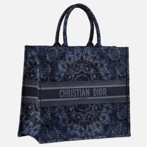 Fausse Sac Dior Book Tote Large en coton brodé KaleiDiorscopic bleu
