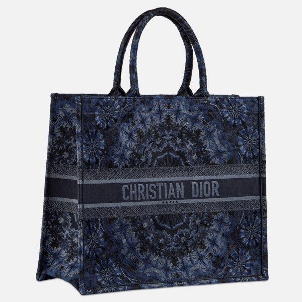 Fausse Sac Dior Book Tote Large en coton brodé KaleiDiorscopic bleu