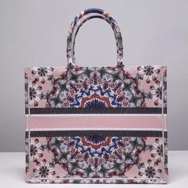 Fausse Sac Dior Book Tote Large en coton brodé KaleiDiorscopic rose – Image 2