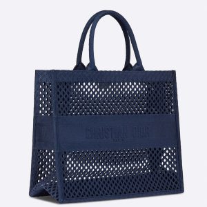 Réplique Sac Dior Book Tote Large en broderie Mesh bleue