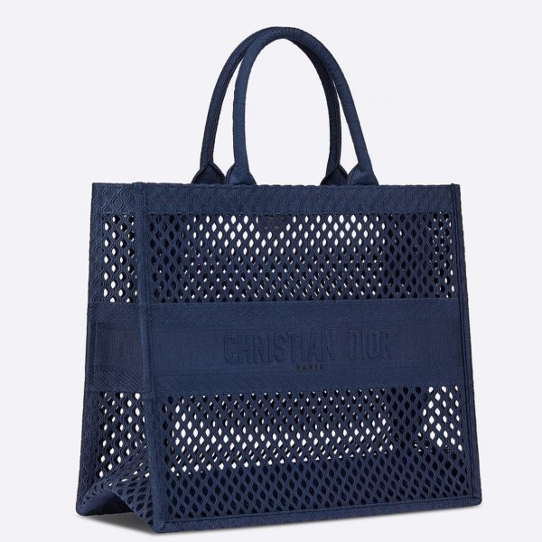Réplique Sac Dior Book Tote Large en broderie Mesh bleue