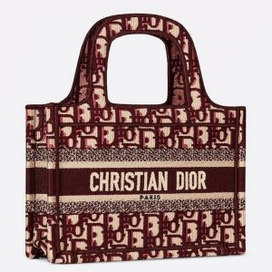 Réplique Mini Sac Dior Book Tote en velours Bordeaux brodé Oblique