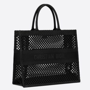 Contrefaçon Sac Dior Book Tote Large en broderie Mesh noire