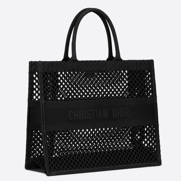 Contrefaçon Sac Dior Book Tote Large en broderie Mesh noire