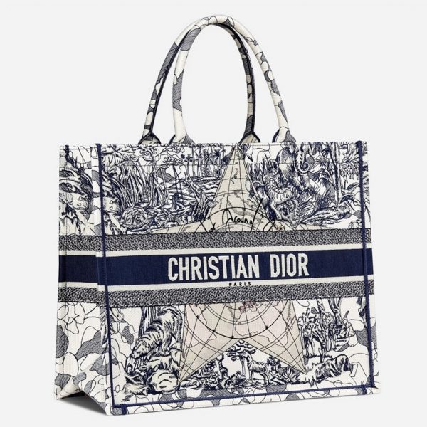 Contrefaçon Sac Dior Book Tote Large en toile brodée "Around the World"