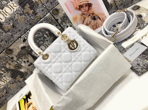 Réplique Sac Dior Lady D-Lite Medium en tissu technique Macrocannage blanc – Image 4