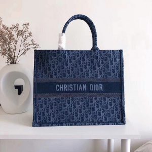 Imitation Sac Dior Book Tote Large en toile Oblique denim bleue
