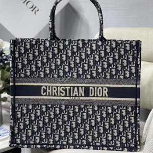 Fausse Sac Dior Book Tote Large en broderie Oblique bleue